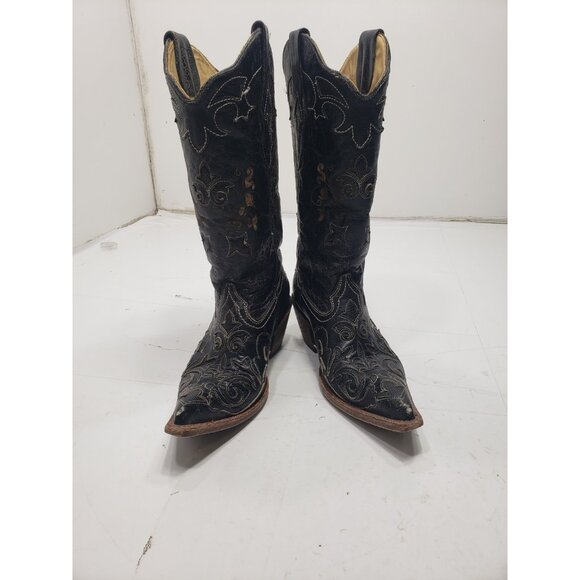 Corral Vintage C2108 Women’s Cowboy Boots 6M Black Lizard Distressed Western - Picture 5 of 10